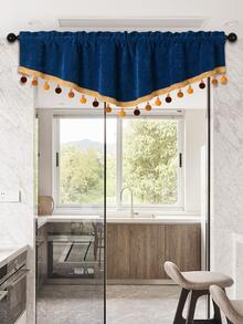 1pc Pom Pom Decor Window Valance - Blue - View 8