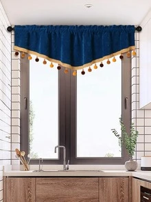 1pc Pom Pom Decor Window Valance - Blue - View 7