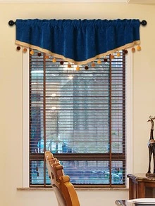 1pc Pom Pom Decor Window Valance - Blue - View 3