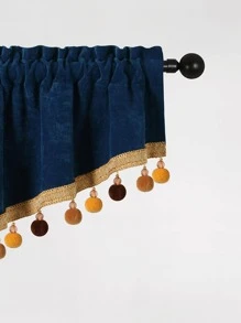 1pc Pom Pom Decor Window Valance - Blue - View 5