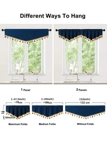 1pc Pom Pom Decor Window Valance - Blue - View 9