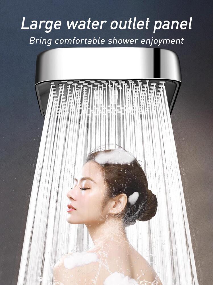 1pc Handheld High Pressure Shower Head With Three Spray Settings, Large Panel, Electroplated Surface Bathroom Bathroom Accessories Bathroom Tools - Silver - View 2