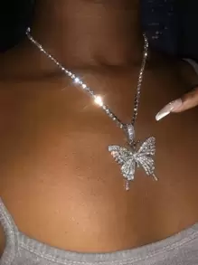 Fashionable Luxury Exquisite Gorgeous Niche Ins Influencer Super Shiny Butterfly Pendant Necklace - Silver - View 1