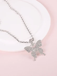 Fashionable Luxury Exquisite Gorgeous Niche Ins Influencer Super Shiny Butterfly Pendant Necklace - Silver - View 2