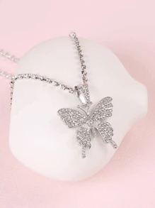 Fashionable Luxury Exquisite Gorgeous Niche Ins Influencer Super Shiny Butterfly Pendant Necklace - Silver - View 4