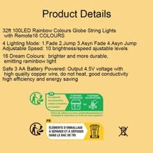 Đèn dây đồng đồng bộ 7 màu, 100 đèn LED đổi màu có điều khiển từ xa, chạy bằng pin, đèn dây trang trí chống nước cho đám cưới, hiên nhà, sân vườn, trang trí Giáng sinh - Nhiều màu - Xem 10