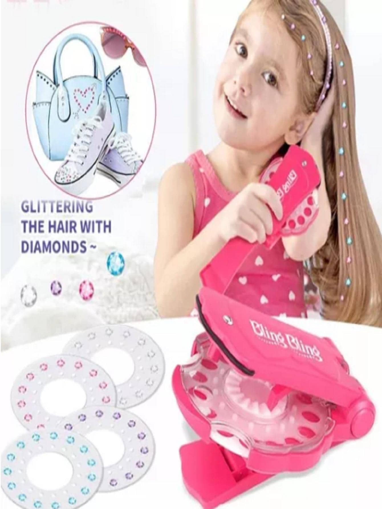 Bling Máquina Para Colocar Brillitos Piedras En Cabello Juguete - Rosa - Ver 1
