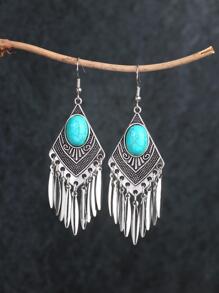 Turquoise Decor Geometric Drop Earrings - Antique Silver - View 1