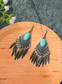 Turquoise Decor Geometric Drop Earrings - Antique Silver - View 2