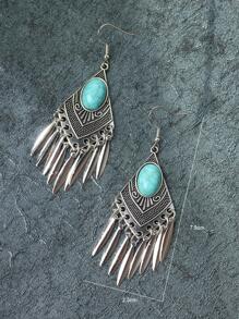 Turquoise Decor Geometric Drop Earrings - Antique Silver - View 3
