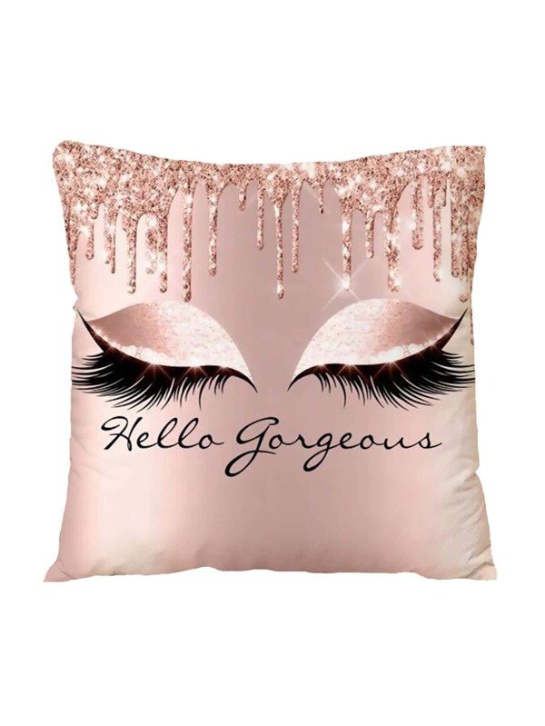 1pc Eyelash Print Cushion Cover Without Filler, Knitted Fabric Decorative Throw Pillow Case For Living Room, Home Decor