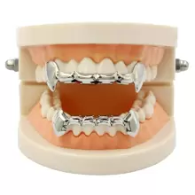 1對金屬牙套飾品銀銅萬聖節嘻哈受歡迎首飾類禮品派對適合男士 - 銀色 - 查看 1