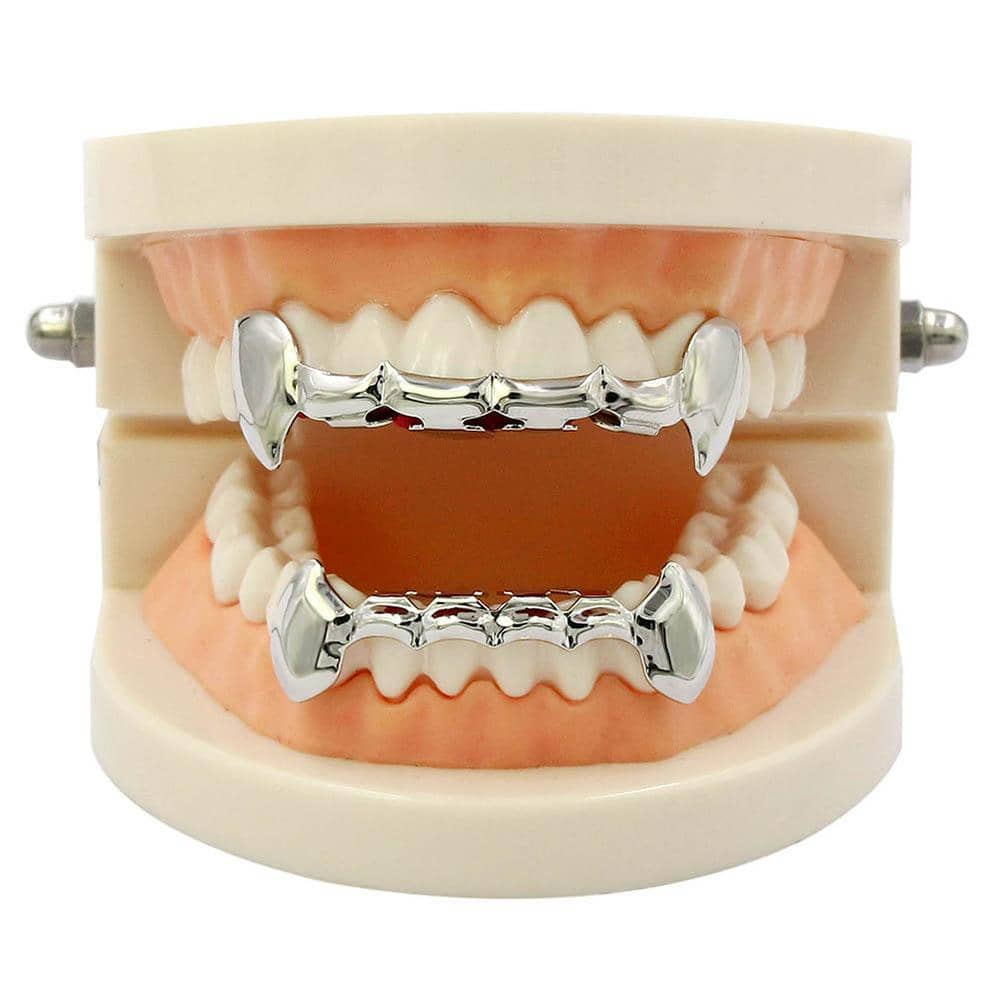 1對金屬牙套飾品銀銅萬聖節嘻哈受歡迎首飾類禮品派對適合男士 - 銀色 - 查看 1