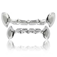 1對金屬牙套飾品銀銅萬聖節嘻哈受歡迎首飾類禮品派對適合男士 - 銀色 - 查看 3