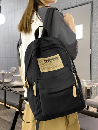 字母貼飾經典背包拉鍊學院