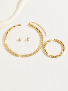 INN NEVV 1 套女士时尚奢华小众钻石耳环 + 手链 + 项链首饰套装 - 金黃色 - 查看 2