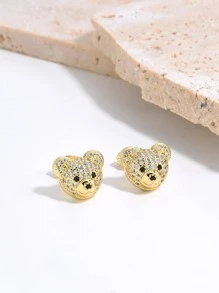 Cubic Zirconia Bear Stud Earrings