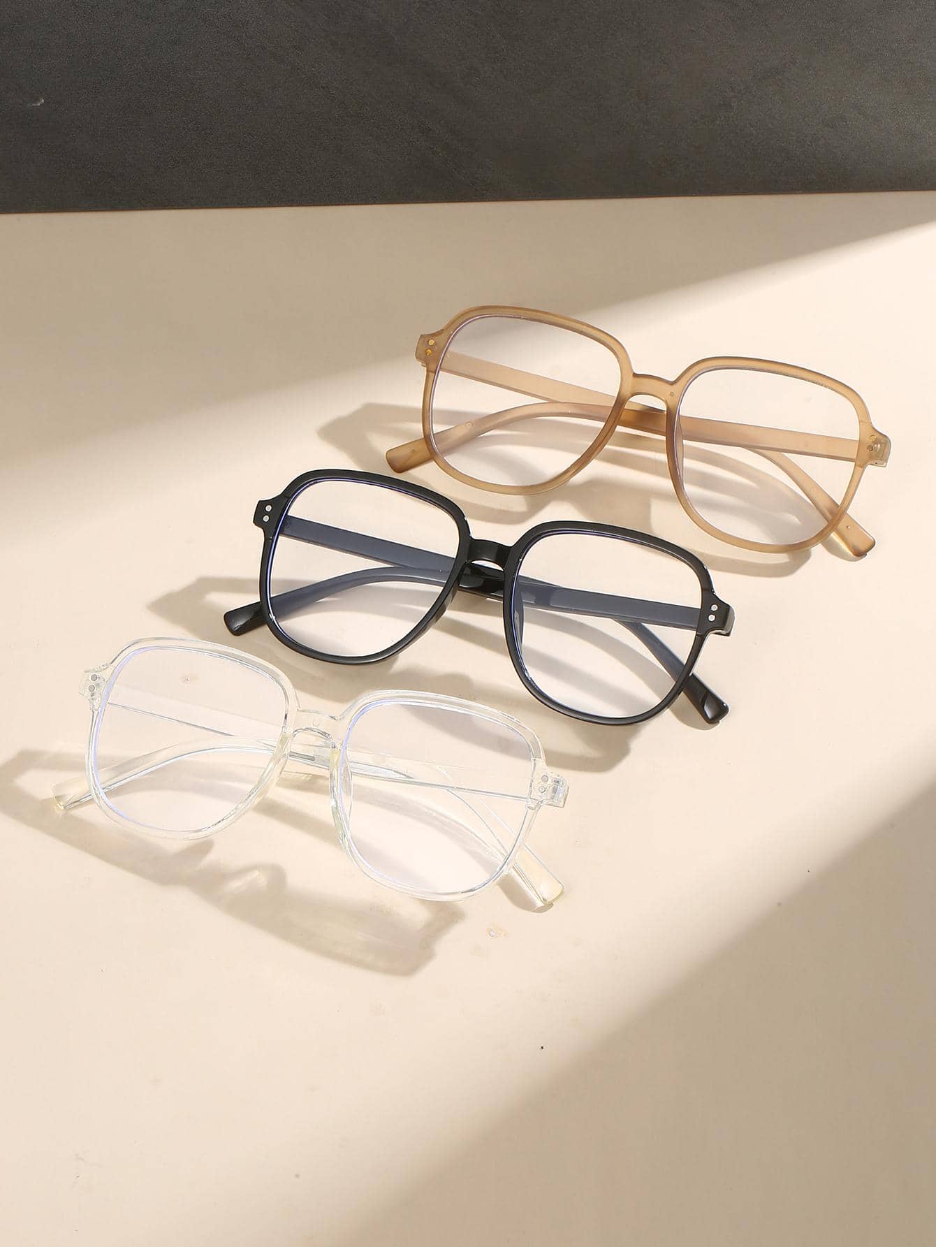 3 对女士方形镜框时尚百搭眼镜 - 彩色 - 查看 1