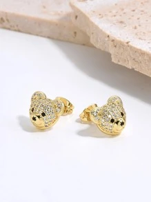 Cubic Zirconia Bear Stud Earrings
