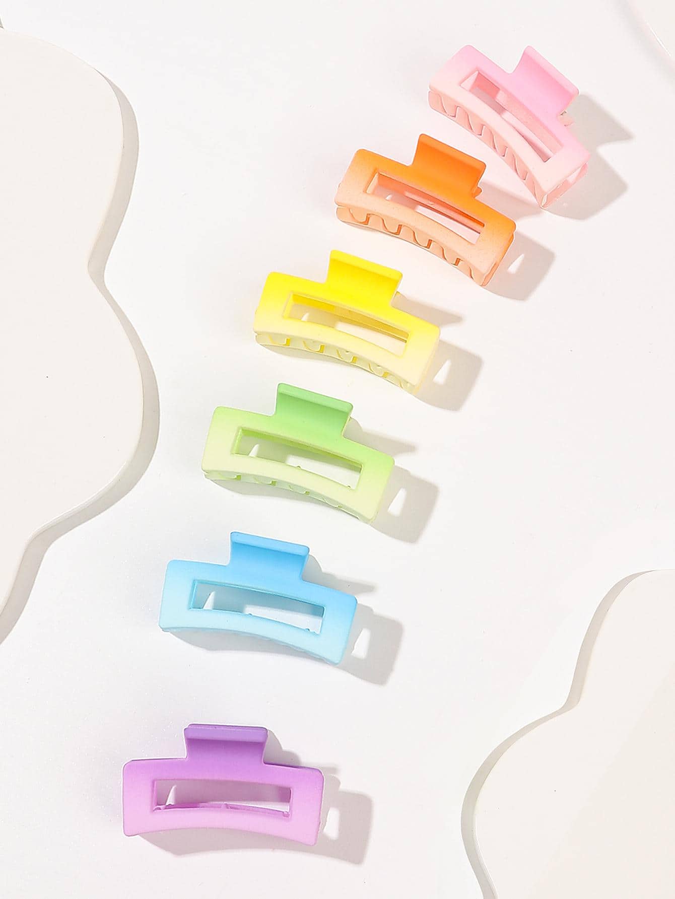 6入組矩形髮爪 - 彩色 - 查看 1