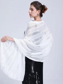 Striped Pattern Scarf - White - View 1