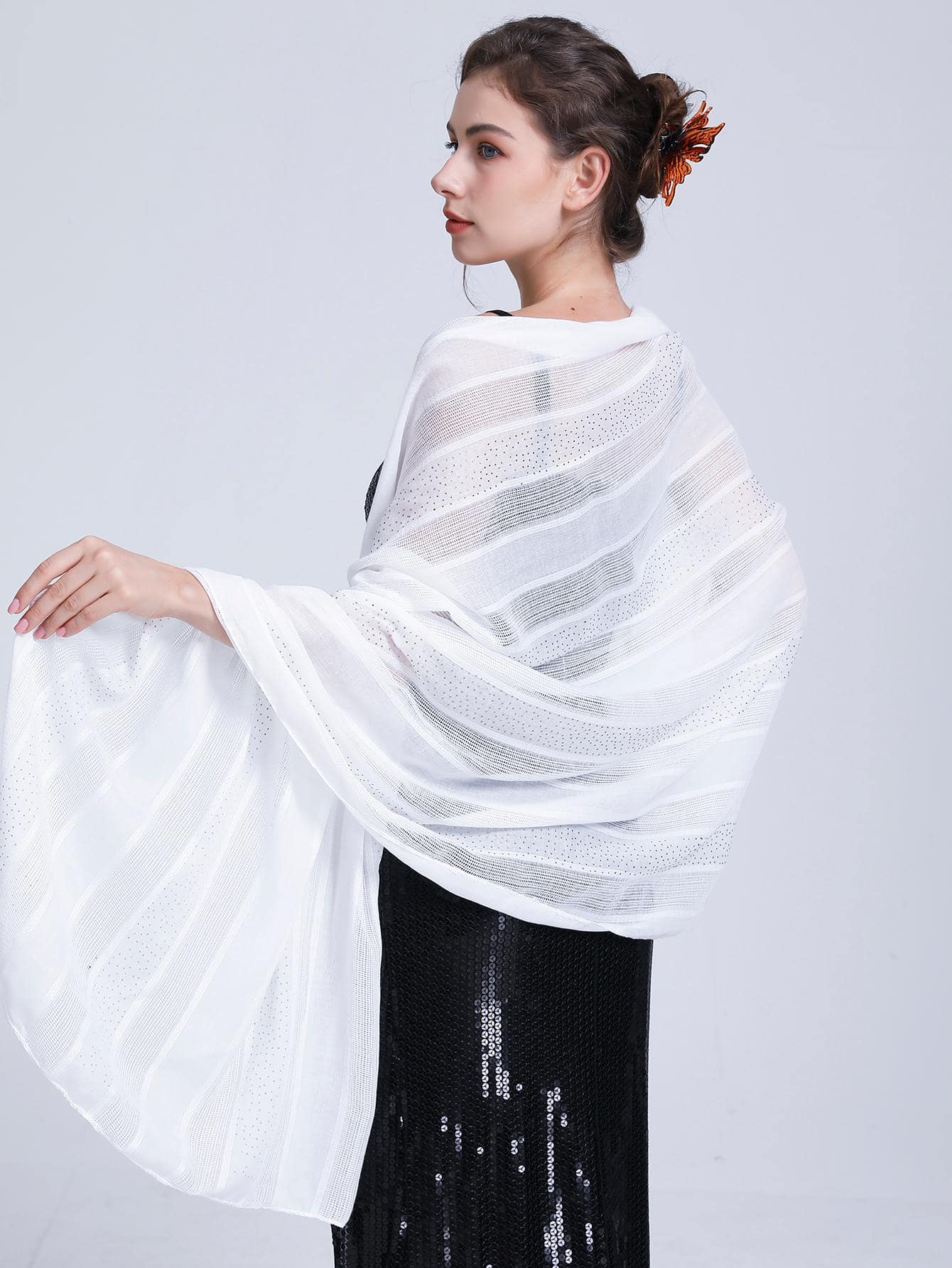 Striped Pattern Scarf - White - View 1