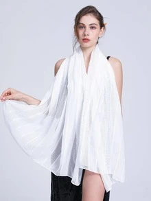 Striped Pattern Scarf - White - View 3