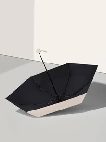 1pc White Umbrella, Simple Foldable Travel Umbrella For Outdoor - Beige - View 4