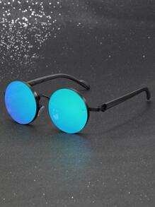 1 副男士金属圆形仿木纹镜腿时尚眼镜 - 綠色 - 查看 2