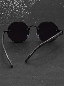 1 副男士金属圆形仿木纹镜腿时尚眼镜 - 綠色 - 查看 5