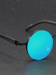 1 副男士金属圆形仿木纹镜腿时尚眼镜 - 綠色 - 查看 3