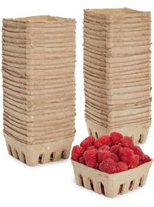 JUVALE Pulp Fiber Berry Basket for Fruit ( 4 x 4 x 1.81 Inches, 60 Pack) - Brown - View 2