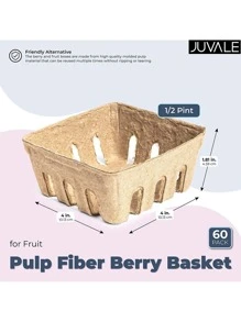 JUVALE Pulp Fiber Berry Basket for Fruit ( 4 x 4 x 1.81 Inches, 60 Pack) - Brown - View 3