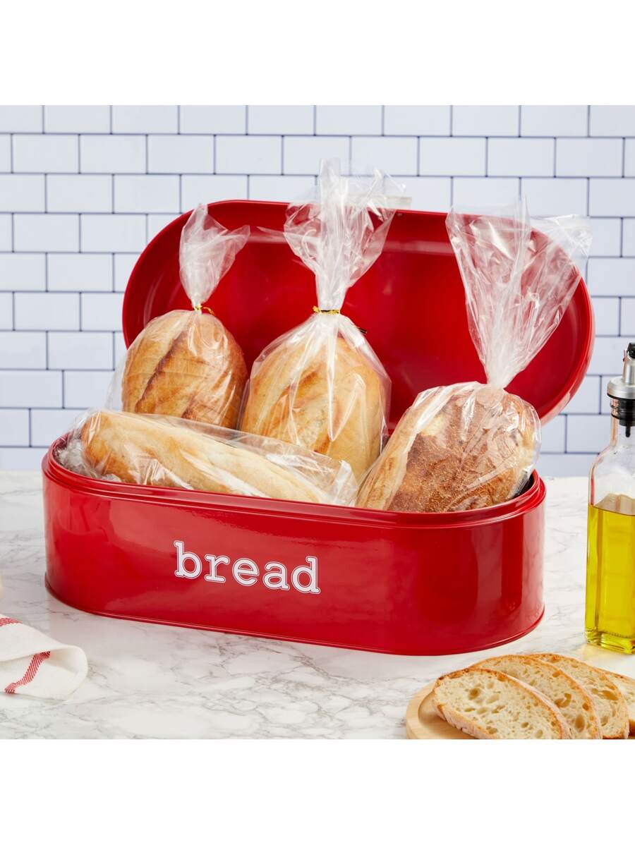 JUVALE Large Red Metal Bread Box for Kitchen Countertop Storage, Retro Bread Bin (17.3 x 8.3 x 6.5 In) - Red - View 1