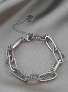 1pc European And American Style Titanium Steel Thick Chain Chain Double Layer Women's Bracelet Gift - Silver - View 3