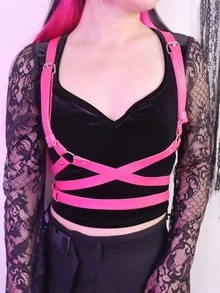 Ring Linked Harness Belt - Hot Pink - View 1