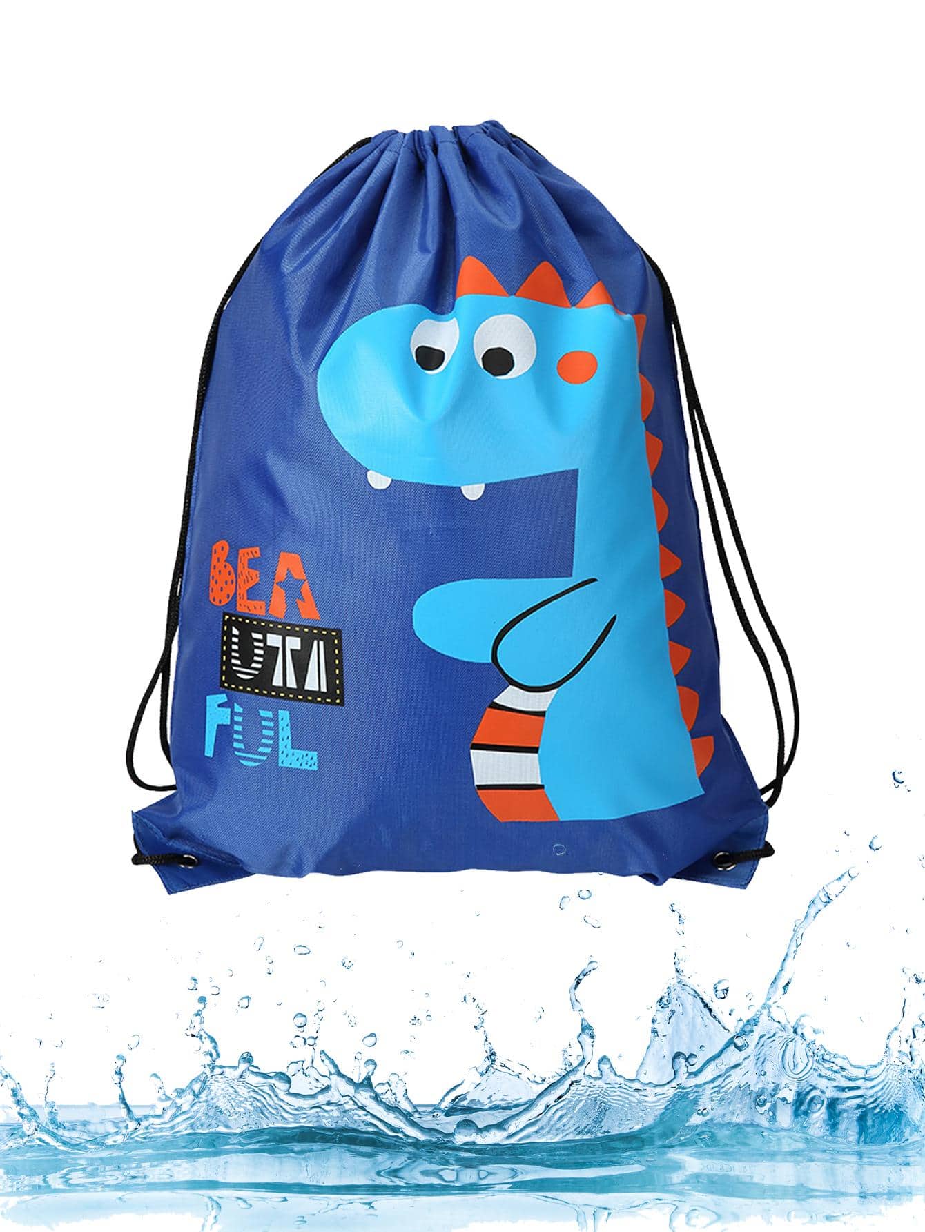 1入組卡通恐龍和字母圖案抽繩設計防水輕便游泳包 - 彩色 - 查看 1