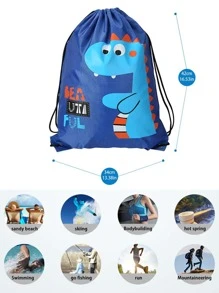 1入組卡通恐龍和字母圖案抽繩設計防水輕便游泳包 - 彩色 - 查看 2