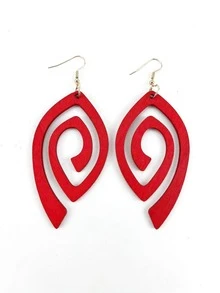 1 对木质镂空吊坠耳环，加大尺寸夸张个性耳环 - 紅色 - 查看 5