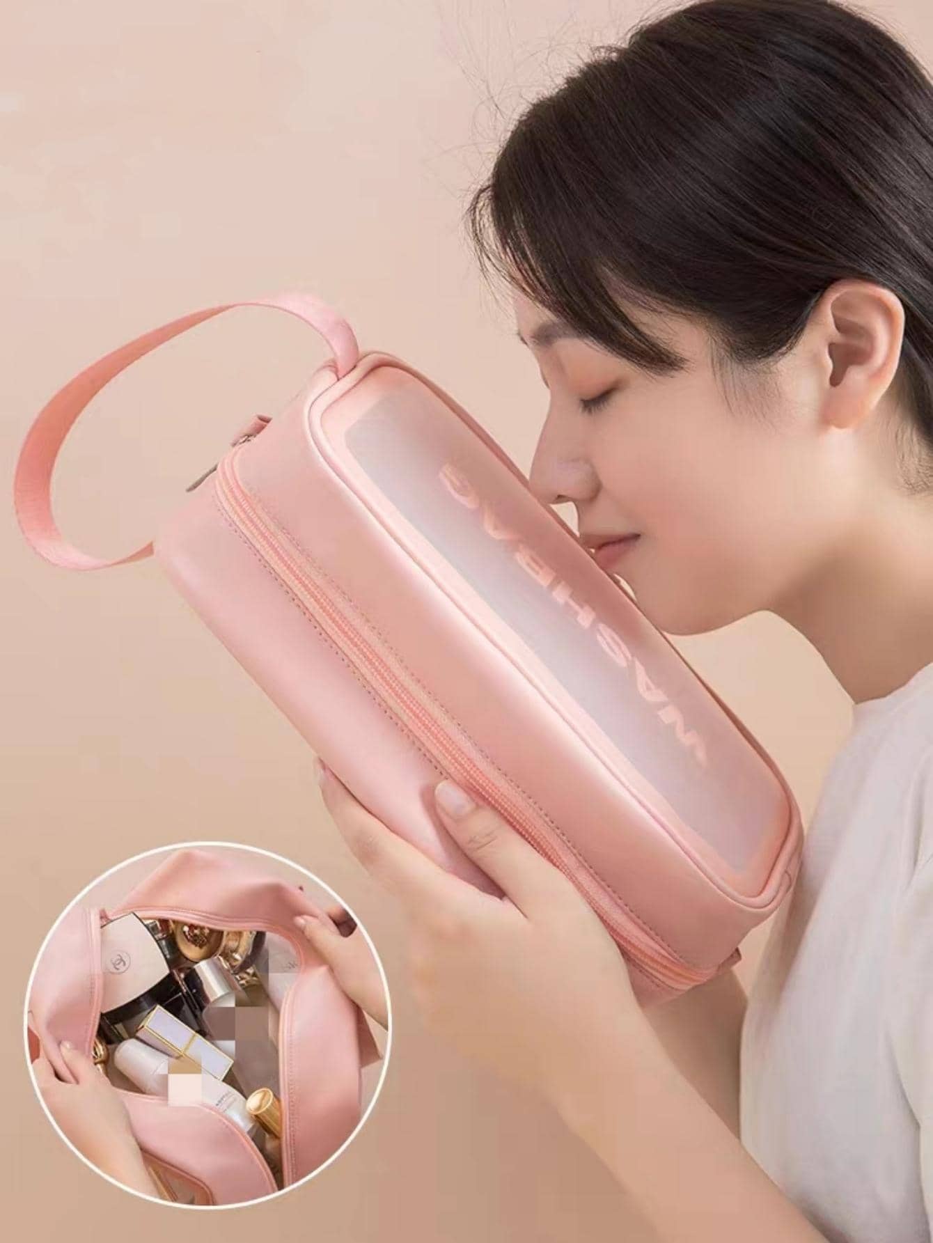 1pc Letter Graphic Portable Toiletry Travel Bag - Pink - View 1