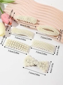5pcs Women's Hair Clips With Pearl Beads, Random Assorted Styles: Top Clip, Side Clip, Clip, Simple Barrette - White - View 5