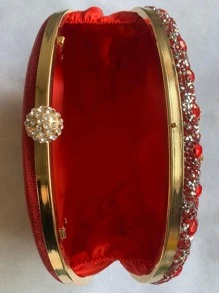 Small Box Bag Rhinestone Decor Chain Strap Glamorous For Prom - Red - View 6