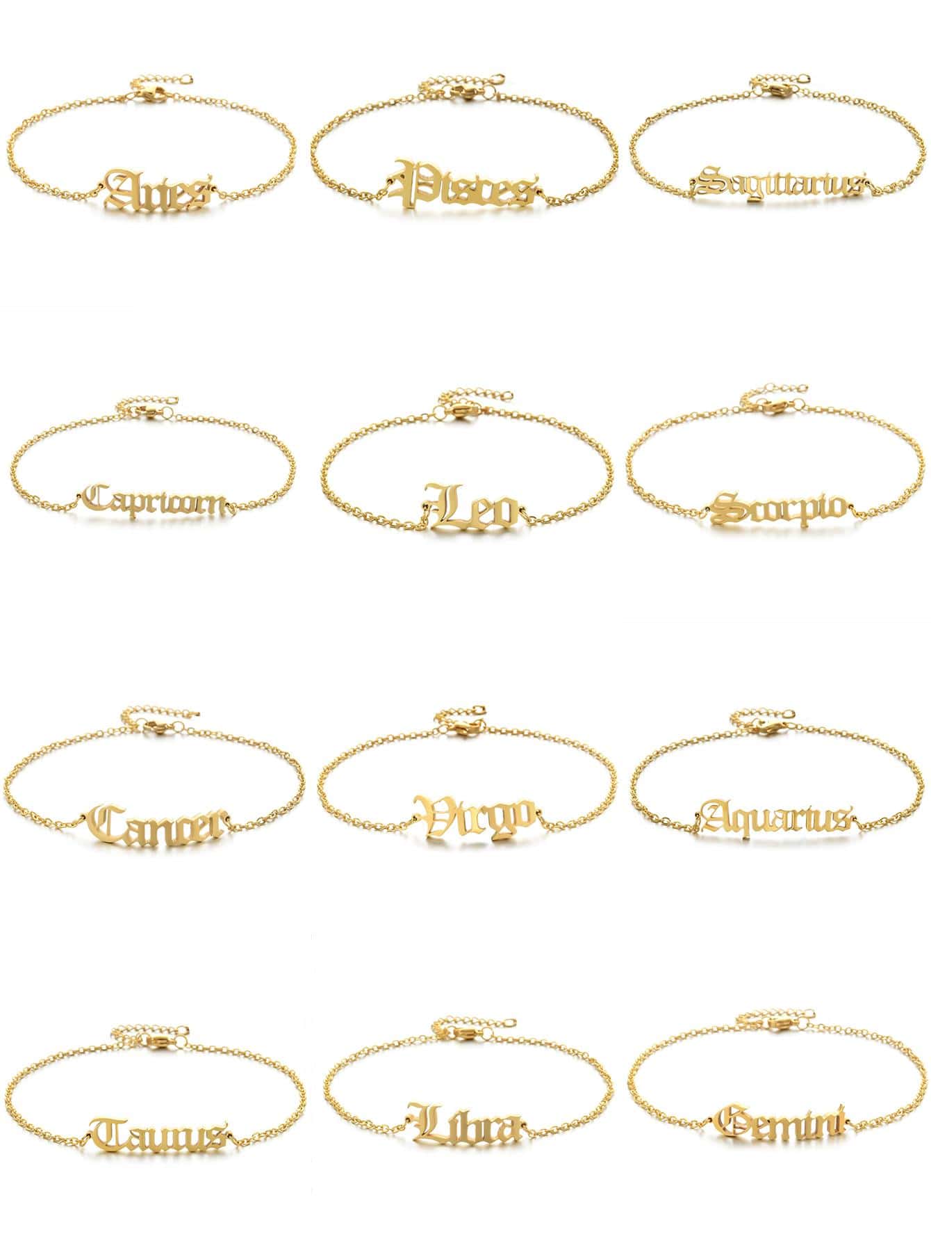 1只歐美風格極簡不鏽鋼十二星座女腳鍊,適合日常穿著 - 金黃色 - 查看 1