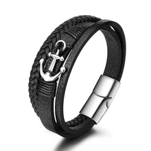 Pulsera Hombre Ancla Decoración Cuero Pu Color Plata - Plateado - Ver 2