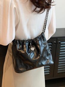 Túi vai màu trơn - màu đen - Xem 7