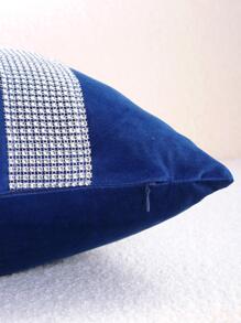1pc Blue Velvet Rhinestone Decorative Pillow Cover (Filler Not Included). Fashionable Modern Luxury Cushion Cover, Suitable For Home Sofa, Bedroom Bed, Party Decoration, Year-Round Use. - Royal Blue - View 5
