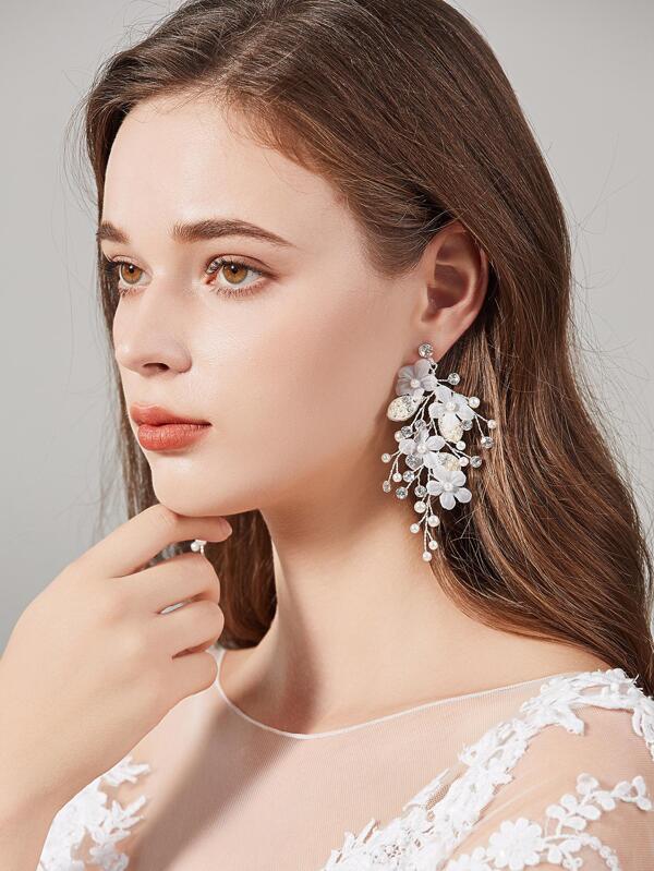 Rhinestone & Faux Pearl Decor Bridal Drop Earrings SHEIN USA