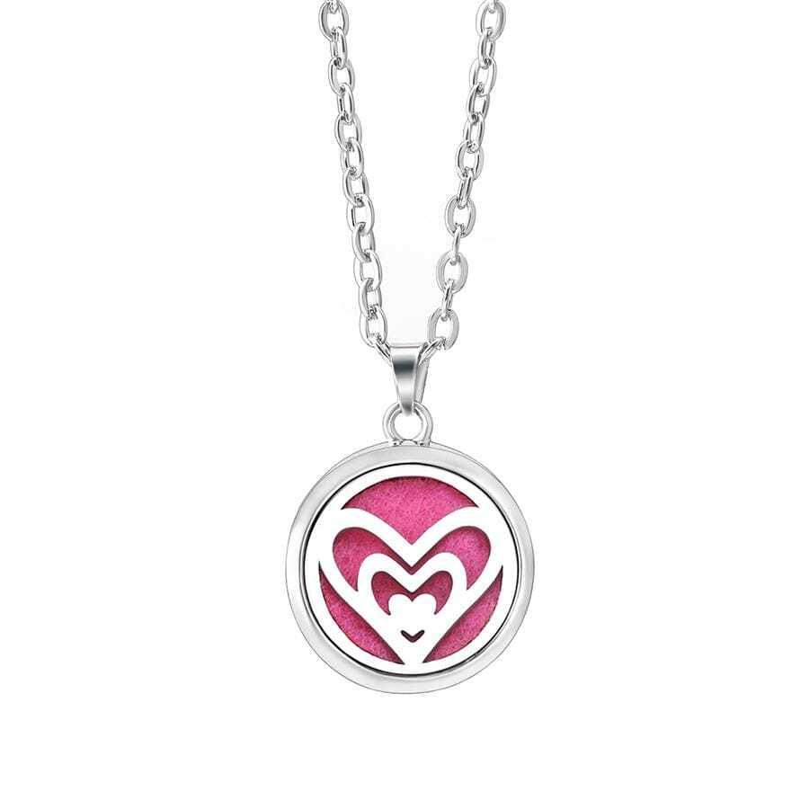 Heart Print Round Pendant Necklace Silver Stainless Steel Fashionable Popular Jewelry Gift Party For Men