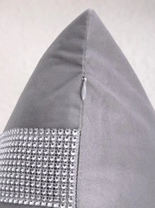 1 pieza Funda de cojín de terciopelo gris claro (sin relleno) con decoraciones de strass. Cubierta de cojín moderna y lujosa de moda para la decoración del hogar en sofás, camas y reuniones. Para todas las estaciones. - Gris Claro - Ver 5