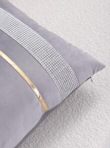 1 pieza Funda de cojín de terciopelo gris claro (sin relleno) con decoraciones de strass. Cubierta de cojín moderna y lujosa de moda para la decoración del hogar en sofás, camas y reuniones. Para todas las estaciones. - Gris Claro - Ver 4